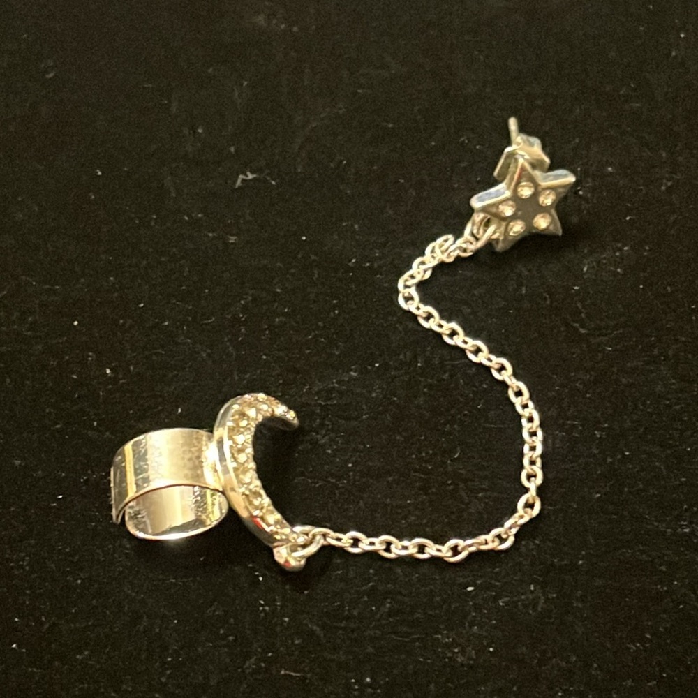 Silver Rhinestone Star & Moon Earring & Ear Cuff - Picture 13 of 16